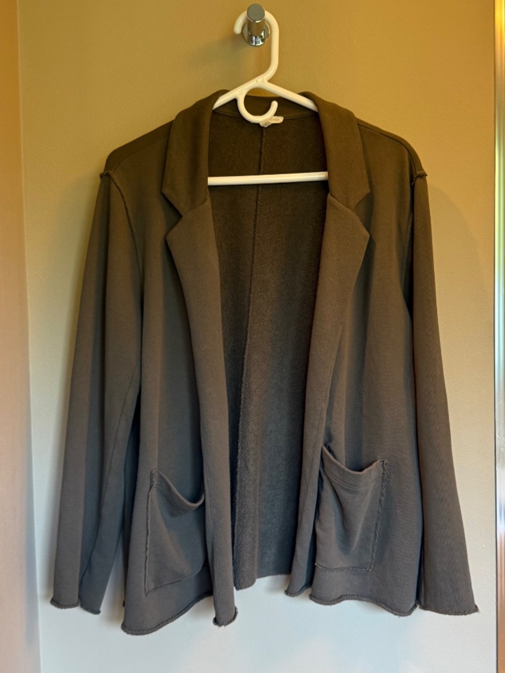 Eileen Fisher Organic Cotton Raw Edge Open Front Jacket Olive Brown Size S
